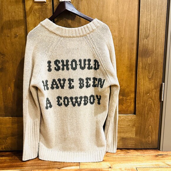 NWOT ZADIG & VOLTAIRE "I SHOULD HAVE BEEN A COWBOY" BEIGE WOOL SWEATER MEDIUM - Picture 3 of 8